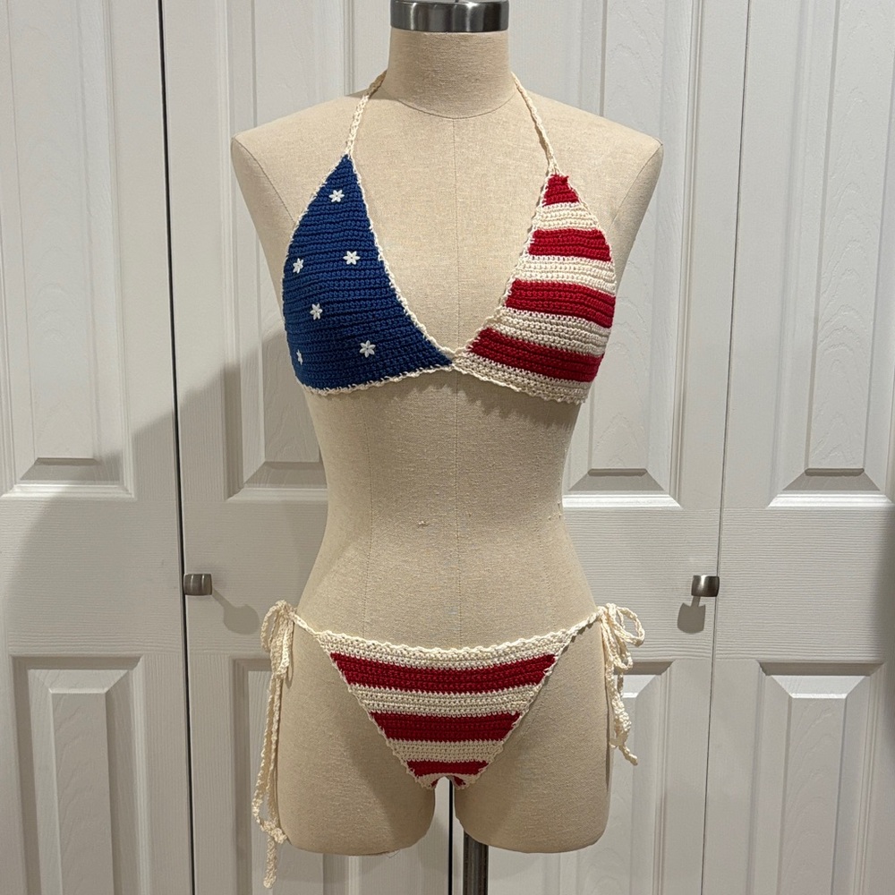 Crochet American Flag Triangle Bikini